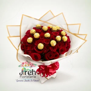 ramo de rosas y ferrero originales