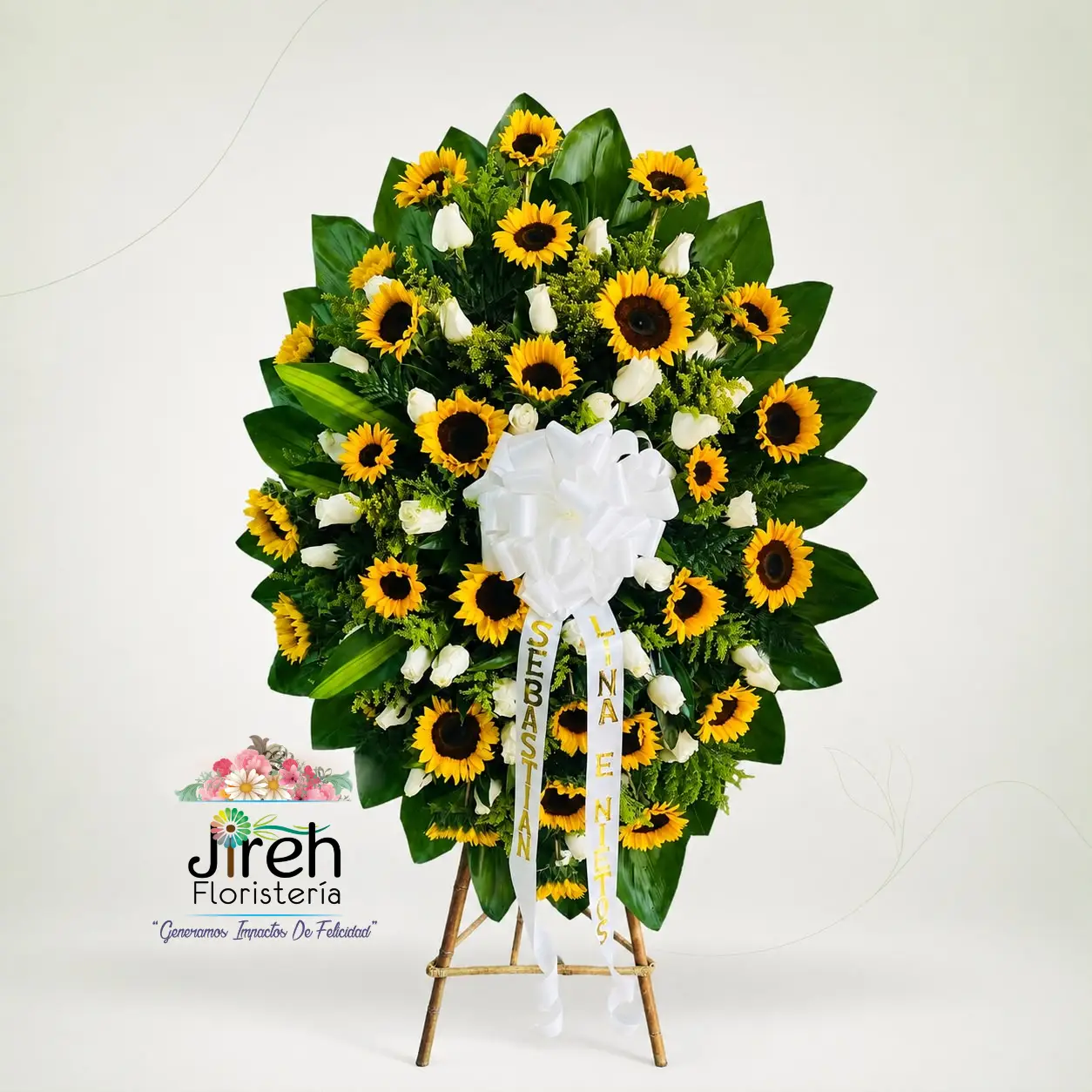 arreglo floral fúnebre corona de girasoles a domicilio en Cali