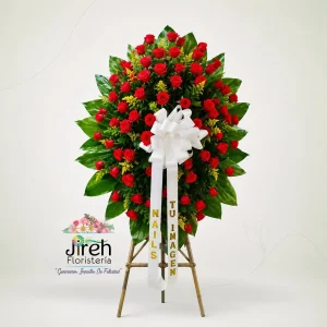 arreglo floral fúnebre en tripode con rosas rojas a domicilio en Cali