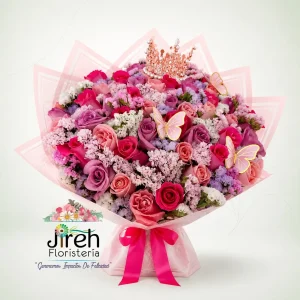 Arreglo de flores en cali a domicilio estilo bouquet mixto con rosas y corona